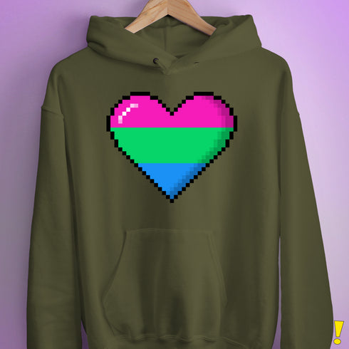 Polysexual Pride Pixel Heart Hoodie - Army